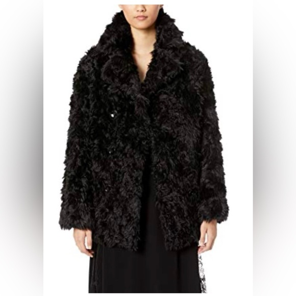 The Kooples Jackets & Blazers - The Kooples Luxe Black Patterned Faux Fur teddy double breasted Coat SM / MED 1